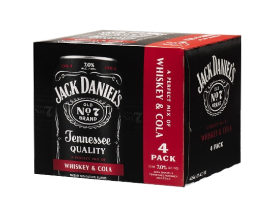 Jack Daniels Tennessee Whiskey & Zero Sugar Cola 12oz 4-Pack Can